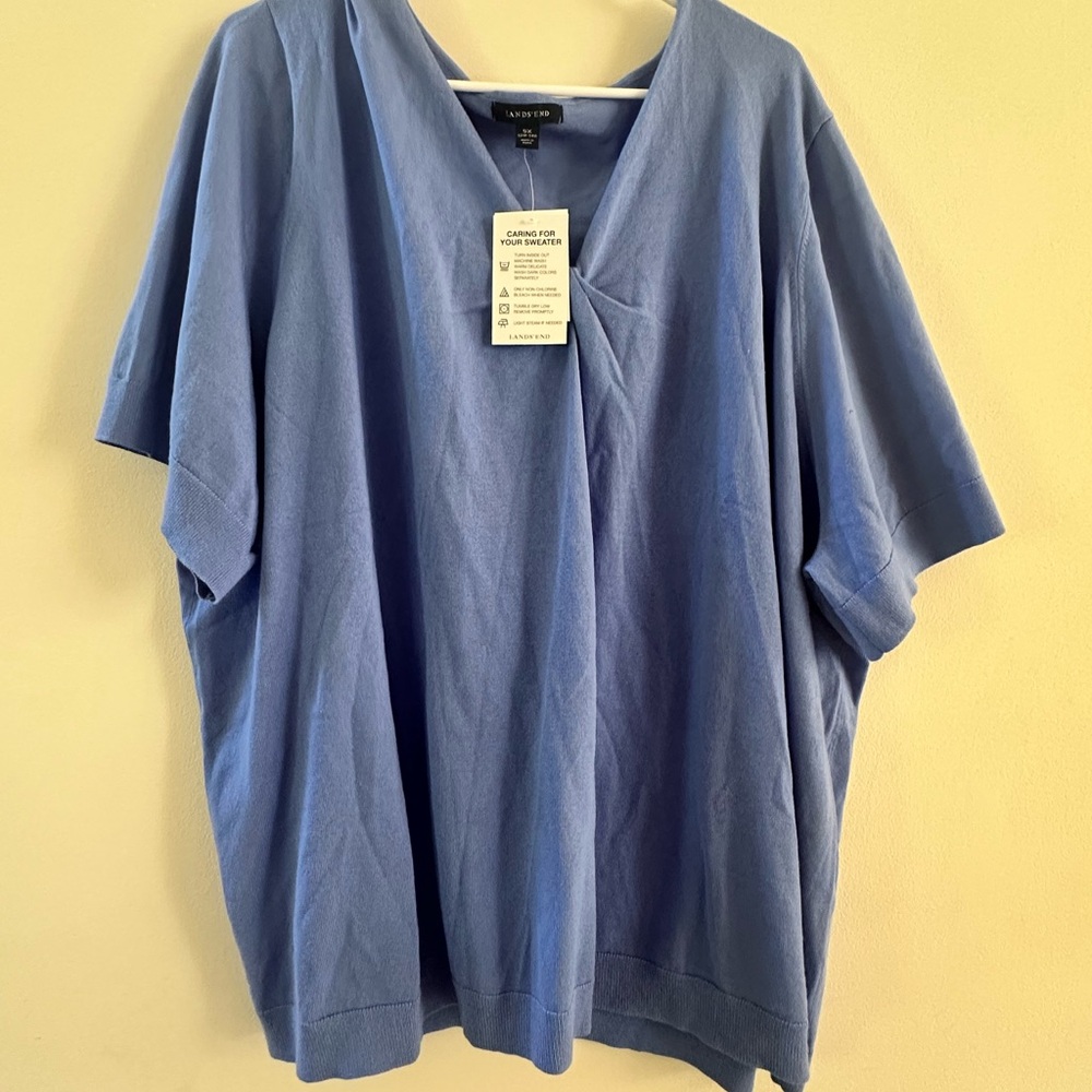 Lands' End Light Blue Knit V-Neck